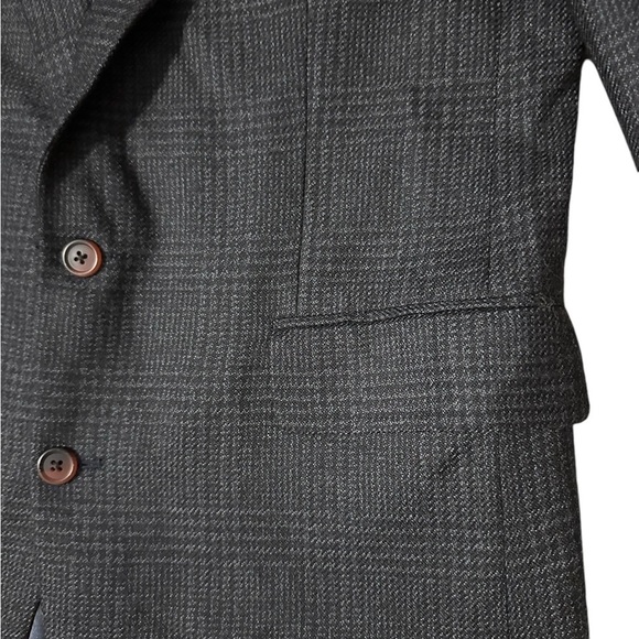 Chaps Ralph Lauren 100% Wool Black Gray Checkered Jacquard Blazer Suit Jacket 42 - Picture 8 of 13